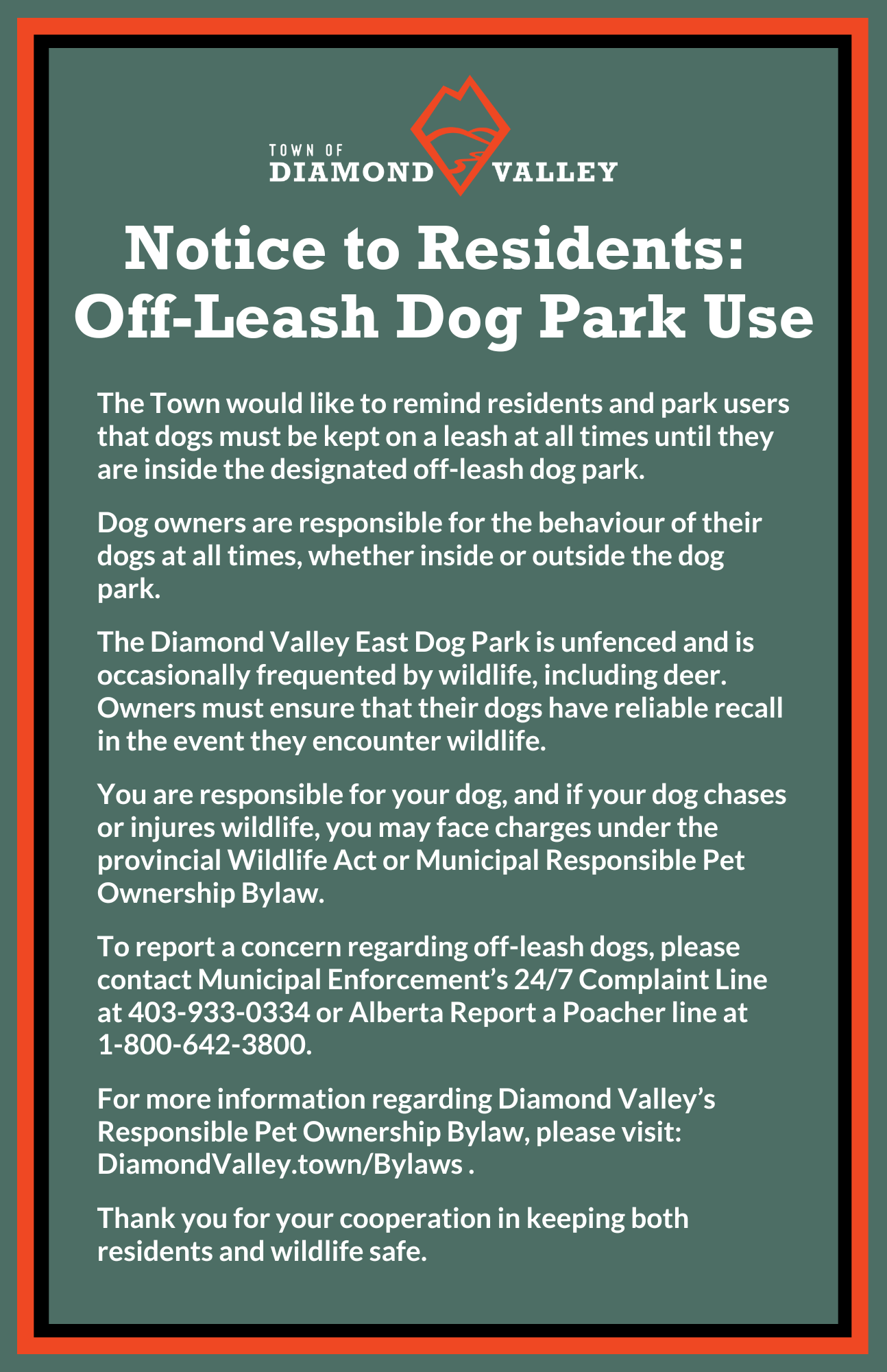 Dog Park Notice to Residents - Poster 11 x 17 (2)